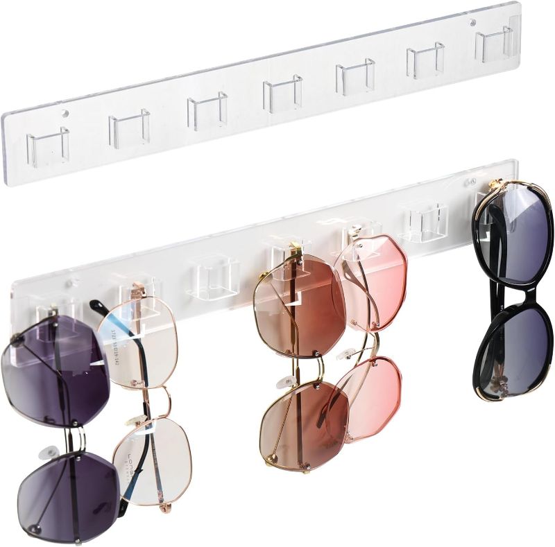 Photo 1 of Sunglasses Holder Organizer, 2 Pack Acrylic Sunglasses Organizer Wall Mounted Eyeglasses Display Holder Eyewear Glasses Hanging Rack for Entryway Living Room Bedroom(transparent)
