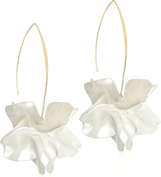 Photo 1 of Handmade Bohemian Acrylic Large Flower Dangle Drop Earrings Unique Resin Tiered Petal Flower Line Earrings for Women
