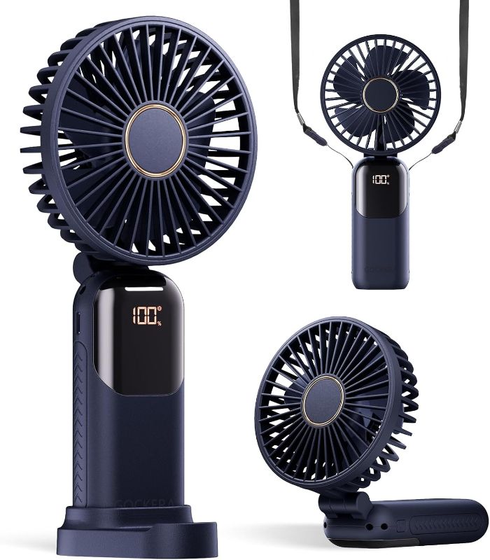 Photo 1 of Portable Fan, 4200mAh Battery Operated Fan, 5 Speeds&Digital Display, Makeup Fans for Women with Base, 180°Foldable 3in1 Handheld/Neck/Desk Fan for Outdoor Indoor,Ultra Quiet (Blue)
