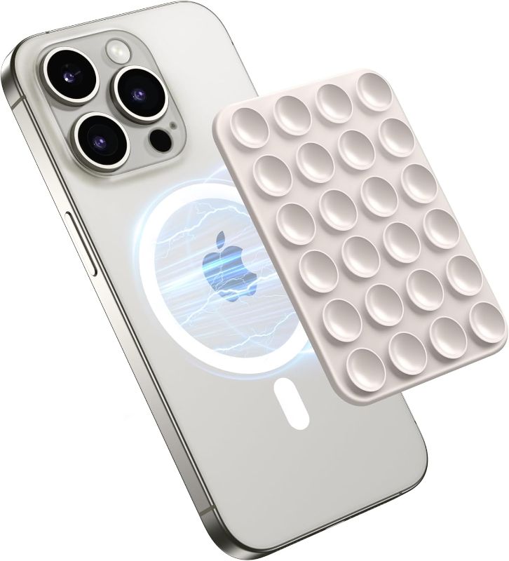 Photo 1 of GONEZ Magnetic Suction Cup Phone Mount for MagSafe Case, Removable Silicone Sticky Grip for iPhone 12/13/14/15/16, Hands-Free Selfies and Videos for TikTok & Instagram Influencer/Creator, Stone
