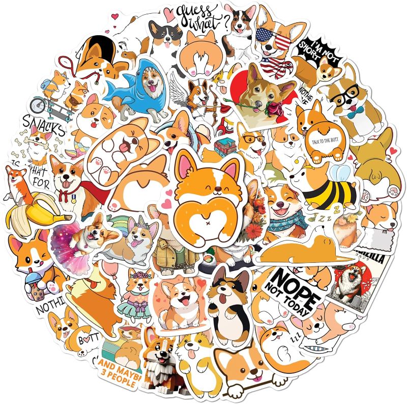 Photo 1 of BEATRI Corgi Dog Stickers Decals 50Pcs Cute Pets Dogs Animal Corgi Waterproof Vinyl Stickers for Laptop, Guitar, Water Bottles Stickers for Kids Teens
