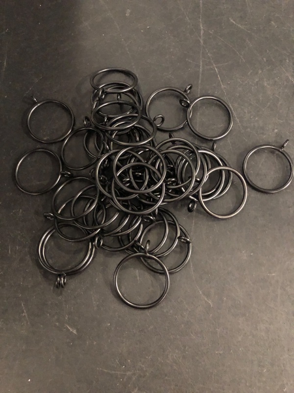 Photo 1 of Manysky Curtain Rings with Eyelets, 48 Pack Metal Drapery Rings for Pinch Pleat Curtains Panels, Drape Rings Fits Up to 1.2 in Curtains Rod, 1.5 Inch I D Black