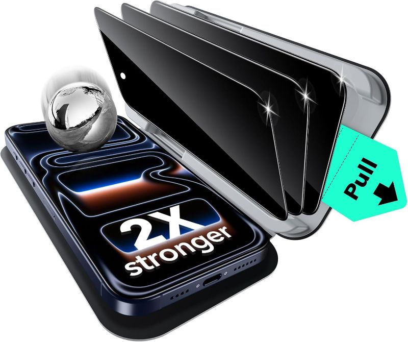 Photo 1 of ESR 3 Pack for iPhone 17 Pro Max Privacy Screen Protector, Military Grade Shatterproof, 9H Hardness, Anti-spy Tempered Glass with UltraFit Tray
