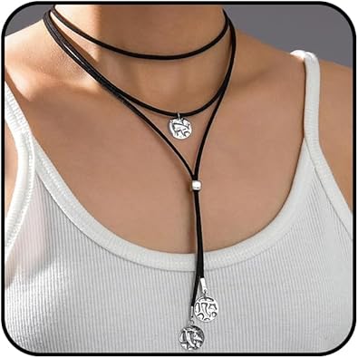 Photo 1 of Boho Long Leather Coin Choker Necklaces for Women Layered Western Hippie Disc Pendant Necklaces Brown Suede Wrap Y Necklace Jewelry Accessories
