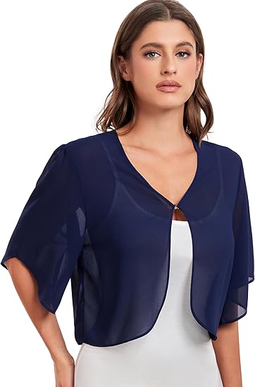 Photo 1 of (Size Large) SURVODJA Womens Chiffon Cropped Cardigans Lightweight Sweaters Short Sleeve Bolero Shrugs for Dress