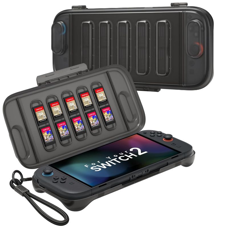 Photo 1 of JSAUX Protective Case Compatible with Nintendo Switch 2 (2025), Hard Carrying Shell, Slim & Portable, Dustproof, Built-in Game Card Slot, Travel-Carry, Full Protection Cover – Translucent Black PC0116