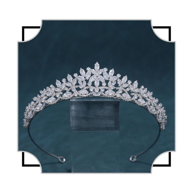 Photo 1 of Silver CZ Wedding Tiaras for Brides Floral Princess Crowns for Women Cubic Zirconia Bridal Headband Sweet 16 Crown Birthday Hair Accessories
