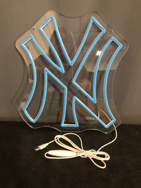 Photo 1 of NY Baseball Neon Sign, New York Cool Light Up Dimmable NY Baseball Team Logo Hanging Led Neon Sign for Wall Decor Art, Bedroom, Party, Man Cave, Garage, Birthday Christmas Gift for Baseball Fans