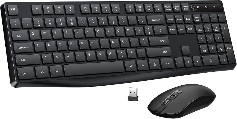 Photo 1 of Wireless Keyboard and Mouse Combo, Lovaky 2.4G Full-Sized Ergonomic Keyboard Mouse, 3 DPI Adjustable Cordless USB Keyboard and Mouse, Quiet Click for Computer/Laptop/Windows/Mac (1 Pack, Black)

