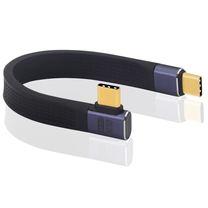 Photo 1 of LANMINGLEL 40Gbps USB Type C 4.0 Flat Soft Data Cable 240W USB C Male to Male 90° Angle Cable 8K@60Hz Short USB C Cable for Laptop Phone(Type-C M/M1)
