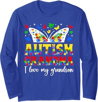 Photo 1 of (XX-L) Proud Autism Grandma Love My Grandson Autism Warrior Grandma Long Sleeve T-Shirt