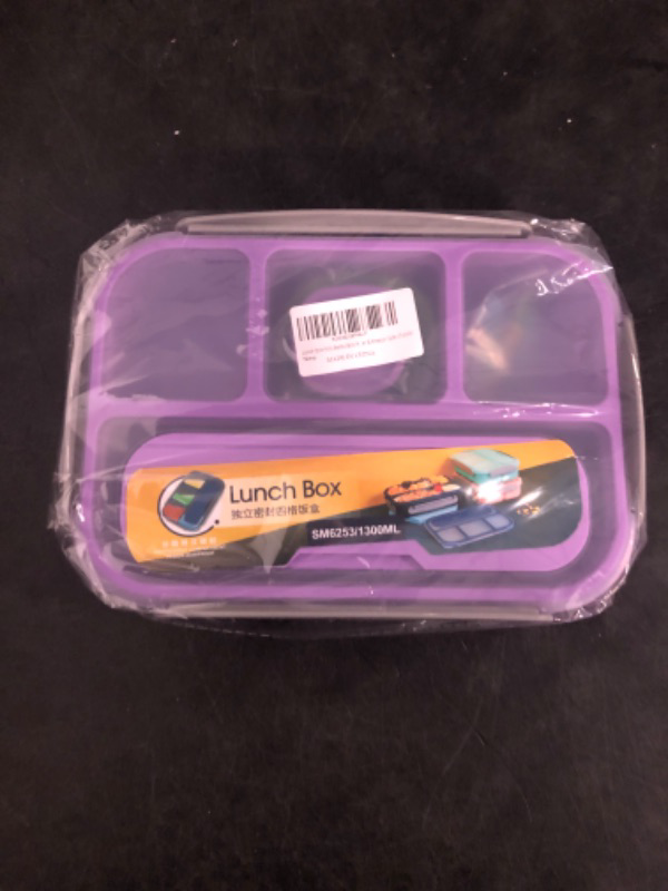 Photo 1 of Bento Box, Lunch Box Kids, 1300ML with 4 Compartment&Food Picks Cake Cups, Containers for Adults/Kids/Toddler, Leak-Proof, Microwave/Dishwasher/Freezer Safe(Purple)
