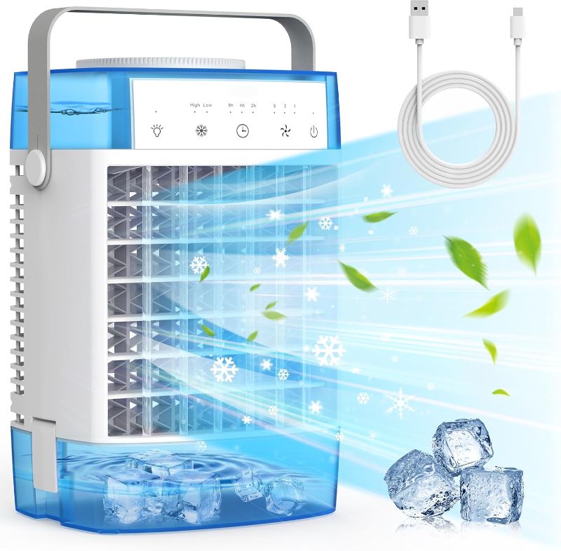 Photo 1 of Portable Air Conditioners,3-Speed Small AC Unit, Evaporative Air Cooler with Timer function,7-Color Nightlight,Double Tank, 2 Mist modes,Personal Air Conditioner for Bedroom,Office,Room-Blue
