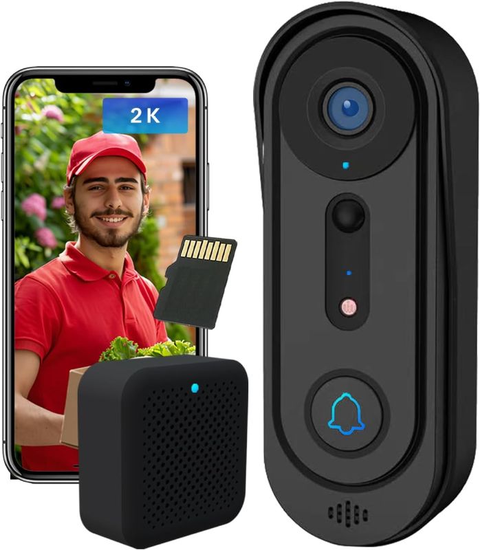 Photo 1 of 2K Wireless Video Doorbell Camera with Chime, Smart Home Surveillance Indoor/Outdoor, No Monthly Fee, AI Human Detection, Two Way Audio, Live View, Night Vision, 2.4G WiFi, with 32G SD Card Storage
