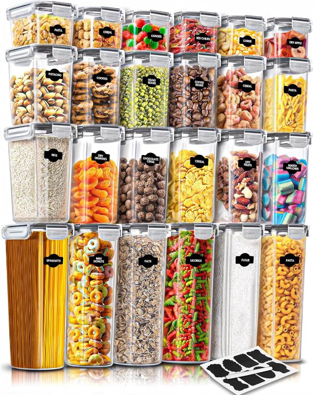 Photo 1 of KICHLY Airtight Food Storage Containers Set with Lids – 24 Pack BPA-Free Plastic Pantry Organizers for Cereal, Flour, Sugar & Dry Food (Clear)
