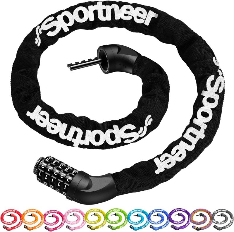 Photo 1 of Sportneer Bike Lock: 5 Digit Combination High Security Anti Theft Bike Chain Lock - 3.2/3.6/4ft Heavy Duty Keyless Bicycle Lock for Bike, Motorcycle, Scooter, Door & Gate - 4/6mm Thick, Easy to Use
