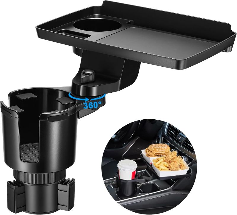 Photo 1 of This Hill Cup Holder Tray for Car, 2 in 1 Detachable Car Food Table Tray with Solid Base & Phone Slot,Car Cup Holder Expander with 360°Rotation Tray for Travel Road Essentials
