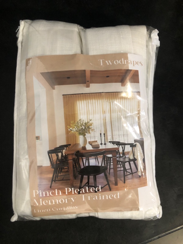 Photo 1 of 90 Inch Linen Blackout Curtains Pinch Pleated for Living Room Thermal Noise Reduction Two Layer 100% Black Out Curtains with Liner Back Tab Pinch Pleat Rings Hooks Window Drapes Track Ivory
