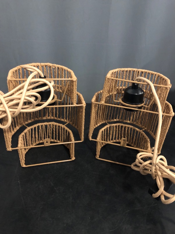 Photo 1 of Plug-in Wall Sconces Set of 2, Handwoven Bohemian Wall Decor with Switch, Wall Lights Fixtures for Bedroom Living Room Hallway Porch
