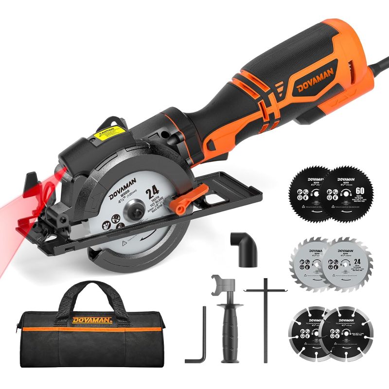 Photo 1 of DOVAMAN Circular Saw, 5.8A 4-1/2" Circular Saw w/Laser, Metal Auxiliary Handle, 6 Blades (4½", 4¾"), Cutting Depth 1-11/16" (90°), 1-3/8" (45°), Ideal for Wood, Soft Metal, Plastic, Tile - MCS01A
