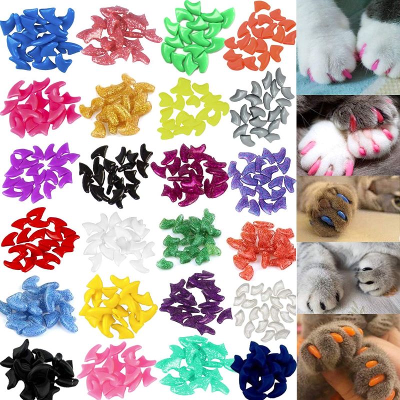 Photo 1 of VICTHY 140pcs (10 Colors) Cat Nail Caps, Cat Claw Covers Cat Nail Covers with Adhesives and Applicators (Small)
