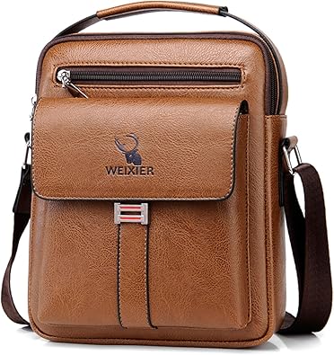 Photo 1 of  Messenger Bag for Men Crossbody Shoulder Purse Small Vintage PU Leather Satchel Pouch Side Crossover Handbag
