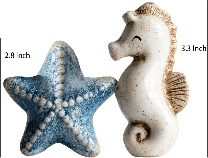 Photo 1 of Ceramic Sea Horse and Starfish Salt & Pepper Shakers Set, Hand-Painted Sea Animals Salt and Pepper Shakers, 2 PCS Set
