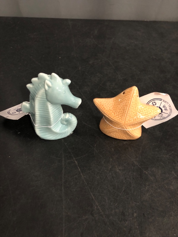 Photo 1 of Ceramic Sea Horse and Starfish Salt & Pepper Shakers Set, Hand-Painted Sea Animals Salt and Pepper Shakers, 2 PCS Set
