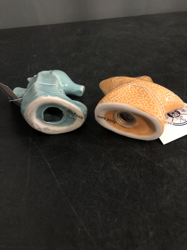 Photo 1 of Ceramic Sea Horse and Starfish Salt & Pepper Shakers Set, Hand-Painted Sea Animals Salt and Pepper Shakers, 2 PCS Set
