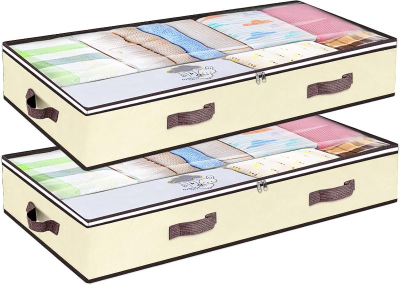 Photo 1 of 90L Under Bed Storage Containers, Underbed Toy Organizers and Clothing Storage Bags, Closet Storage Bins with Clear Window for Organizing Blanket Comforter Bedding Clothes Bedroom Dorm, 2 Pack Beige
