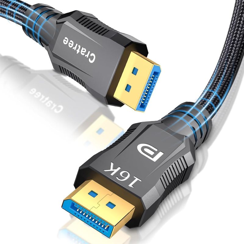 Photo 1 of Displayport Cable 2.1 6.6 FT,VESA Certified 16K DP to DP Braided Cable-Support 40Gbps,16K 30Hz,8K 120Hz,4K 240Hz,Compatible for FreeSync,G-Sync,Gaming Monitor,PC
