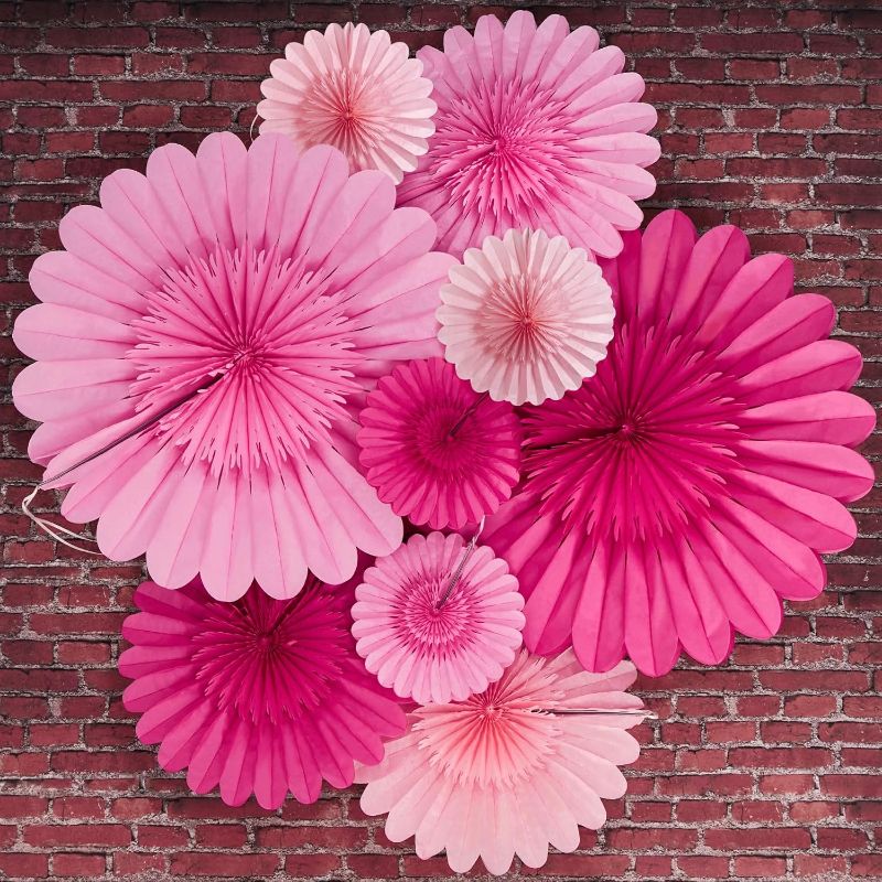Photo 1 of Paper Jazz Hot Pink Paper Flower Birthday Decoration, Large Paper Fans Party Decoration,Giant Decorations Valentines Day Decorations for Birthday Baby Shower Graduation Galentine's Day.
