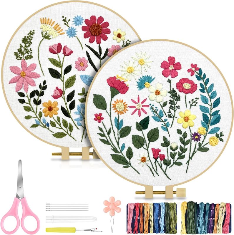Photo 1 of TINDTOP Embroidery Kit for Adult, Owl Embroidery Kit for Beginners Include Embroidery Cloth Hoops Threads for Craft Lover Hand Stitch with Embroidery Skill Techniques (Florals)
