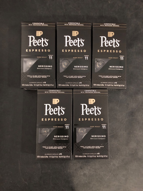 Photo 1 of Peet's Coffee, Dark Roast Espresso Capsules, Compatible with Nespresso Original Machine - Nerissimo Intensity 11, 50 Count (5 Boxes of 10 Espresso Capsules)