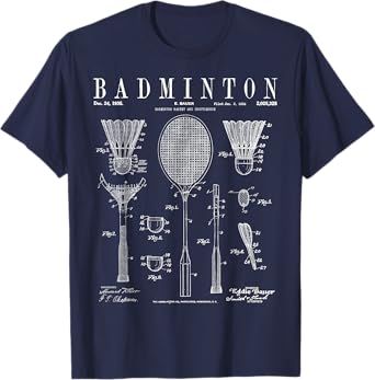 Photo 1 of Small Badminton Old Vintage Patent Drawing Print T-Shirt
