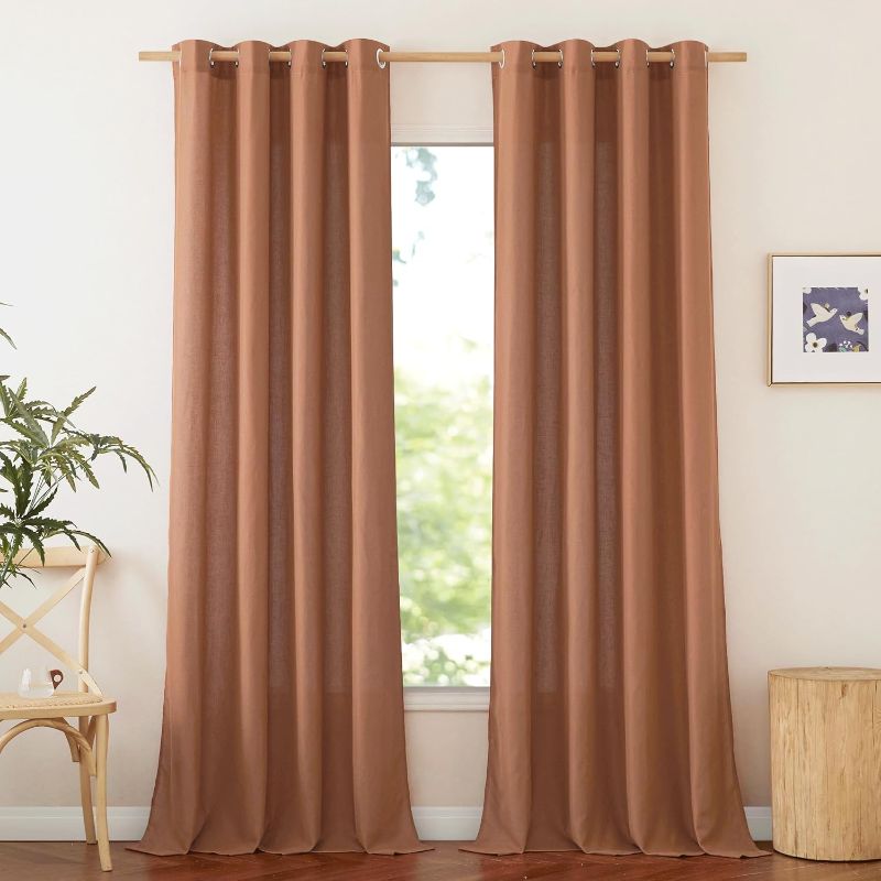 Photo 1 of NICETOWN Caramel Linen Curtains for Kitchen, Thick Flax Small Window Treatments Semi Sheer Privacy Assured with Light Through for Cafe/Bathroom, W55 x L92, 2 Panels
