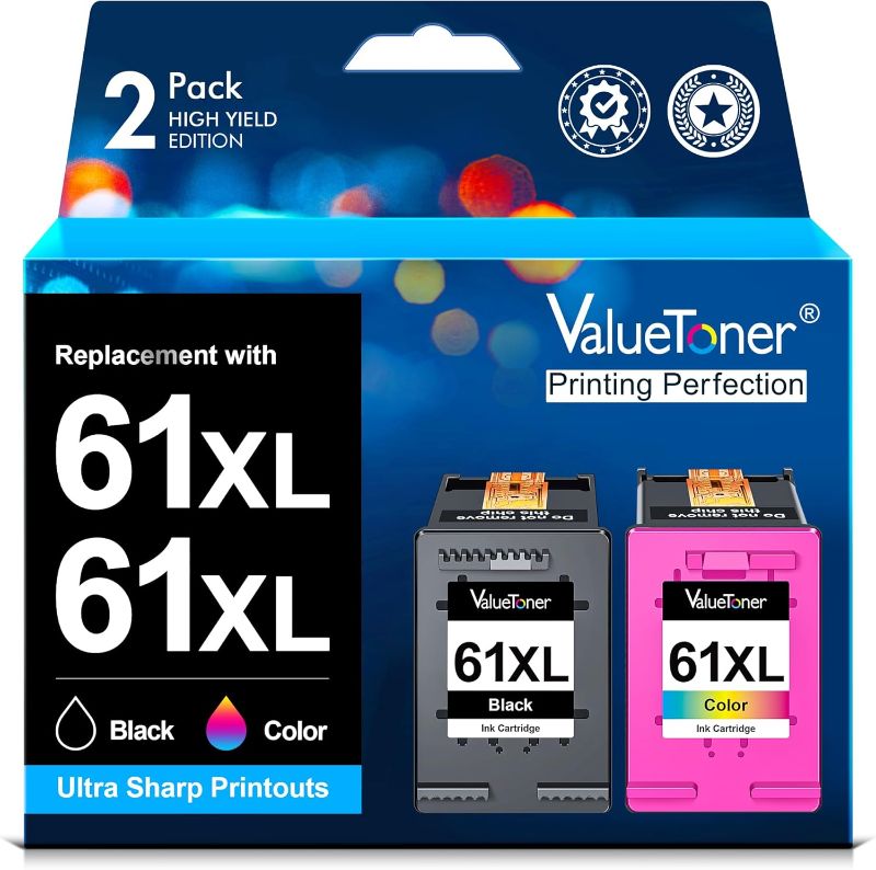 Photo 1 of Valuetoner 61XL Ink Cartridges Replacement for HP 61 Ink Cartridge Combo Pack 61XL Works with HP Envy 4500 4502 5530 Deskjet 2540 3510 OfficeJet 4630 Printer (1 Black, 1 Tri-Color, 2-Pack)

