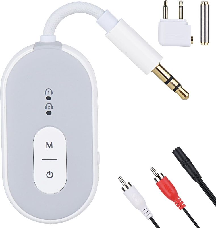 Photo 1 of Bluetooth Transmitter Receiver, Bluetooth 5.3 Adapter for Airplane TV, Gym, Up to 2 AirPods/Headphones,Wireless Audio Adapter for Travel & Home/Car Stereo
