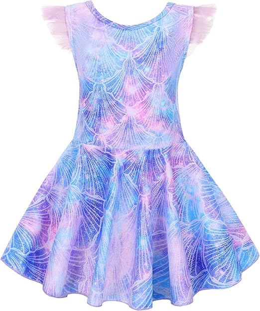 Photo 1 of (SIZE L) Girl One Piece Swimsuit with Short Modest Beach Swim Dress Printed Skirted Bathing Suit
