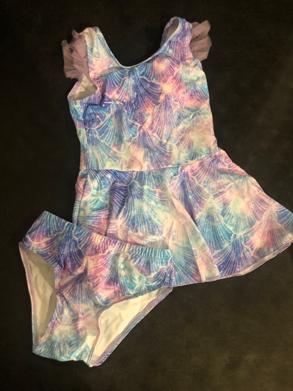 Photo 1 of (SIZE L) Girl One Piece Swimsuit with Short Modest Beach Swim Dress Printed Skirted Bathing Suit
