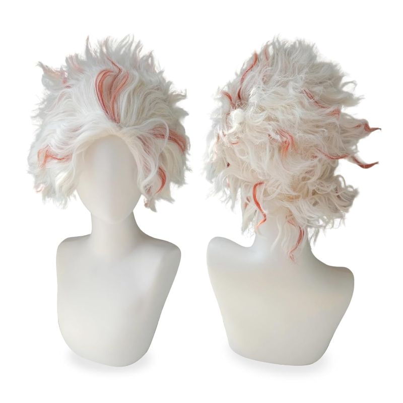 Photo 1 of Cool Halloween White-Red Streaks Short Spiky Cosplay Wig, Cosplay Anime Mens Hair Extensions, Costume Christmas Event Party Synthetic Wigs for Both Men and Teen Boys
