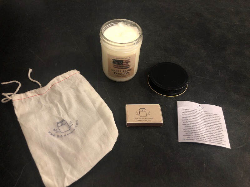 Photo 1 of The Dancing Wick Smells Like Freedom Candle, 8oz, Handcrafted Soy Wax, Gunpowder, Vanilla, Musk Scent, Made The in USA - 4th of July Patriotic Gift Décor (Smells Like Freedom)
