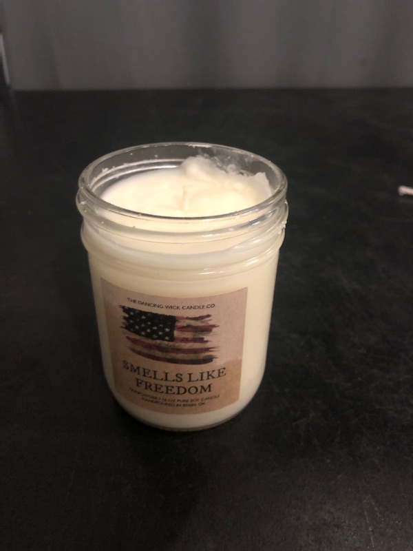 Photo 1 of The Dancing Wick Smells Like Freedom Candle, 8oz, Handcrafted Soy Wax, Gunpowder, Vanilla, Musk Scent, Made The in USA - 4th of July Patriotic Gift Décor (Smells Like Freedom)
