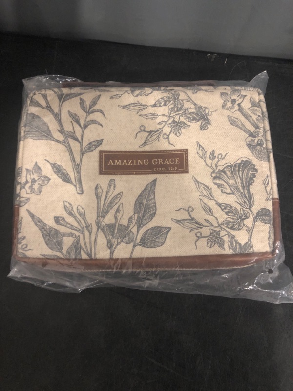 Photo 1 of Christian Art Gifts Women's Premium Natural Canvas Vegan Leather Fashion Bible Cover: Amazing Grace - Inspirational Scripture, Sturdy Protective Book Carry Case Accessory, Creamy Brown Floral, Large
