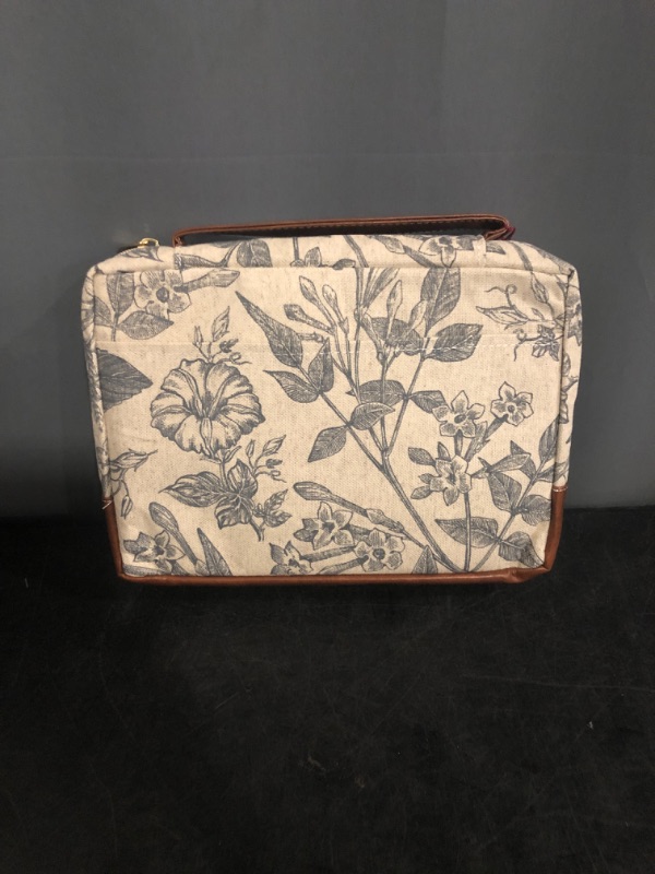 Photo 1 of Christian Art Gifts Women's Premium Natural Canvas Vegan Leather Fashion Bible Cover: Amazing Grace - Inspirational Scripture, Sturdy Protective Book Carry Case Accessory, Creamy Brown Floral, Large
