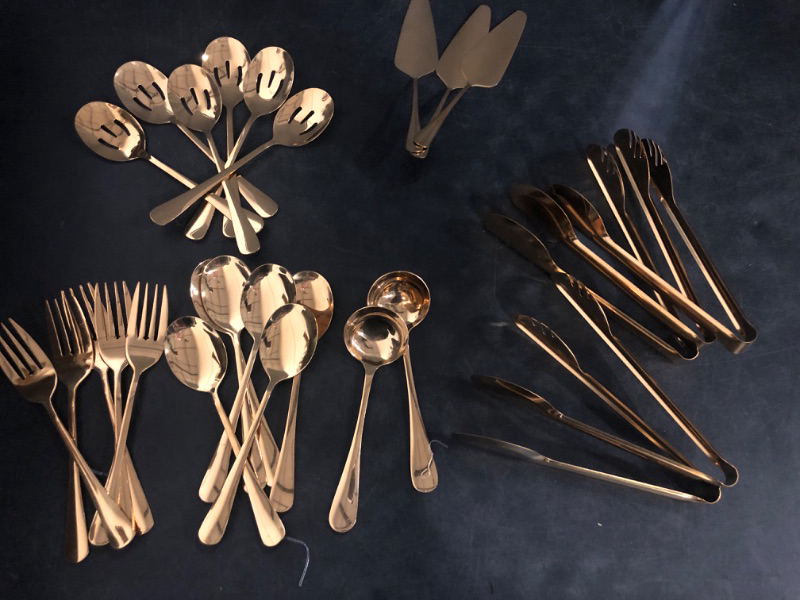 Photo 1 of 30pcs Stainless Steel Serving Utensils Set for Parties &Buffets, Catering, Banquets, Weddings and Events (GOLD)
