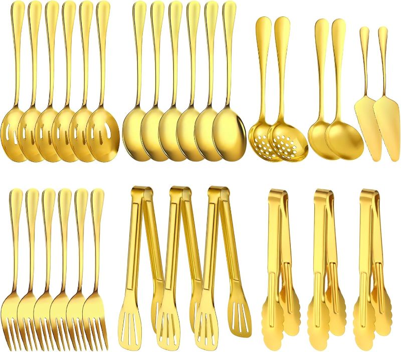 Photo 1 of 30pcs Stainless Steel Serving Utensils Set for Parties &Buffets, Catering, Banquets, Weddings and Events (GOLD)
