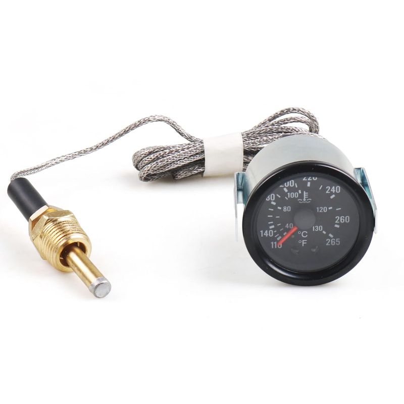 Photo 1 of Dyno Racing 2" 52mm 12V Pointer Mechanical Water Temperature Temp Gauge ?40-130?,110-265?,Yellow Light Car Meter with Sensor NPT 1/2, 1.8m Wire Length
