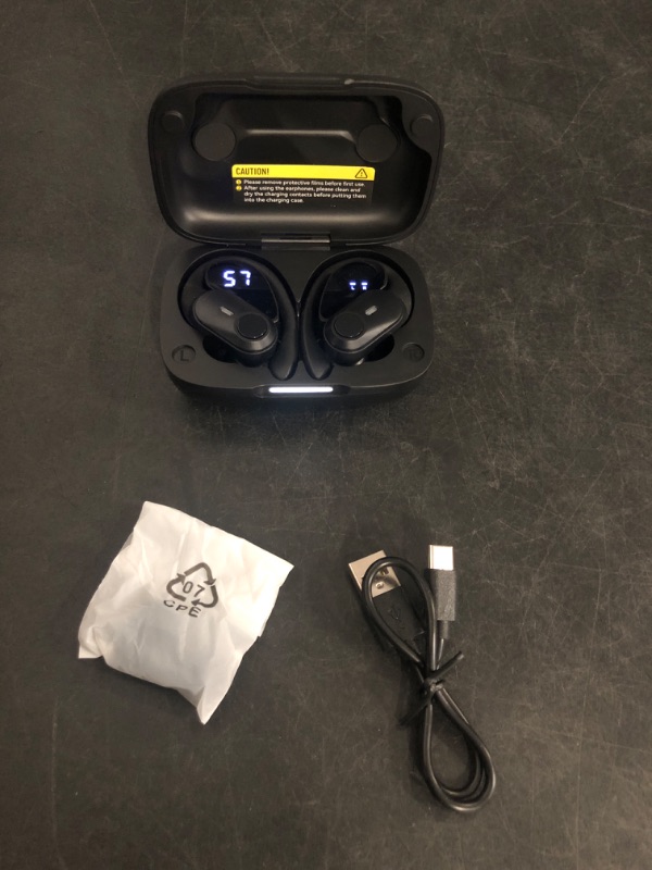 Photo 1 of GOLREX Active Noise Cancelling Ear Buds Wireless Earbuds Bluetooth Headphones with 80H Playtime LED Display Charging Case, Over Ear Earphones with Hooks for Sports Running Gym Workout Black
