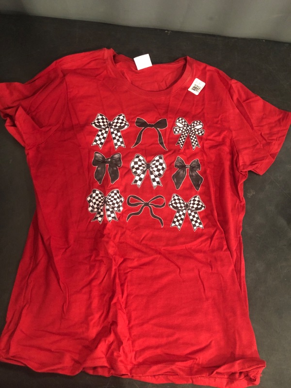 Photo 1 of (Size M) Coquette Bow Checkered Flag Race Car Racing Women Cute T-Shirt
